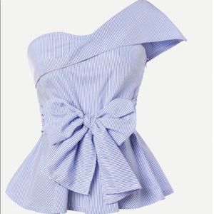 One Shoulder Striped Peplum Blouse